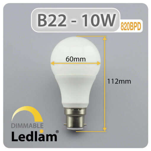 Ledlam B22 LED Bulb 10W 820BPD dimmable Dimensions 1