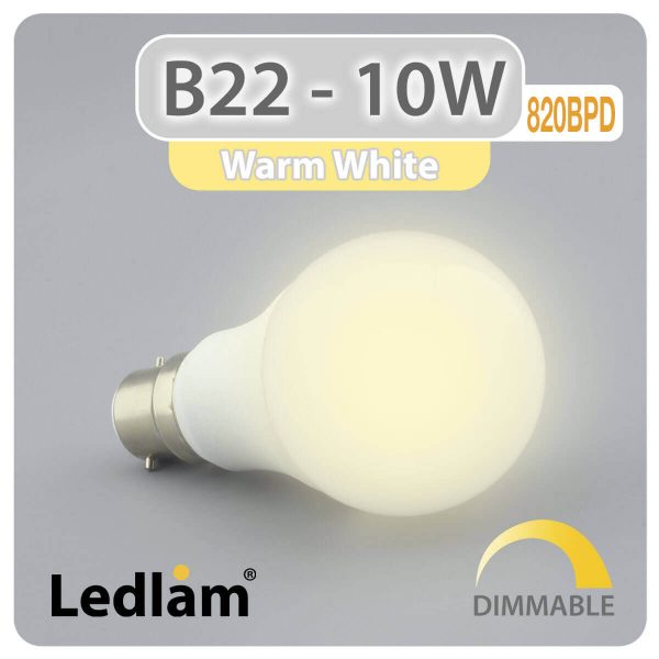 Ledlam B22 LED Bulb 10W 820BPD dimmable Warm White 31251 1