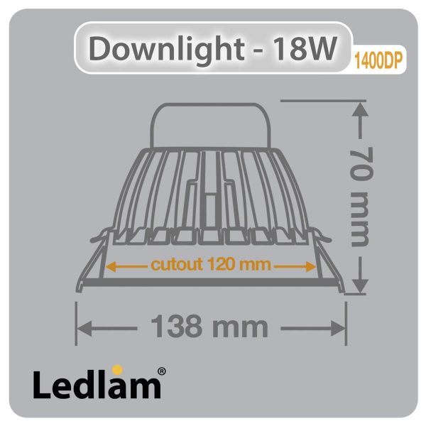 Ledlam Downlight LED 18W COB 1400DP Dimensions