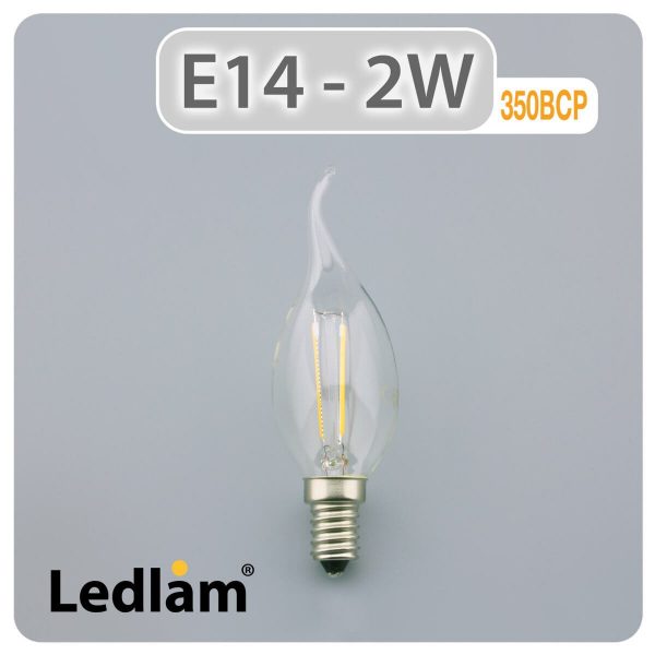 Ledlam E14 350BCP 2W LED Filament Bent Candle Bulb 02 1