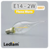 Ledlam E14 350BCP 2W LED Filament Bent Candle Bulb Flame Warm 30524 1
