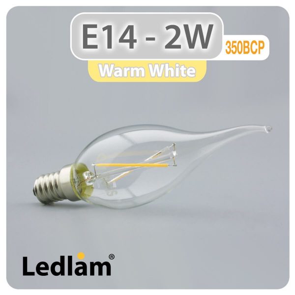 Ledlam E14 350BCP 2W LED Filament Bent Candle Bulb Warm White 30522 1