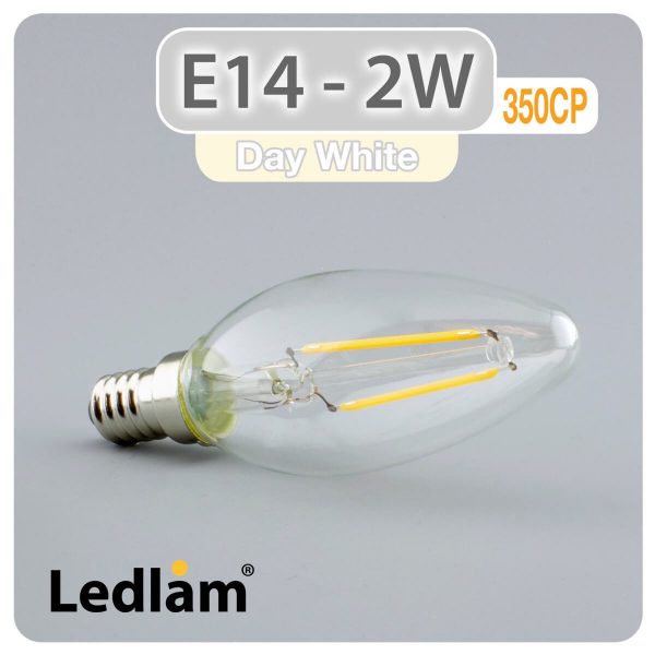 Ledlam E14 350CP 2W LED Filament Candle Bulb Day White 30426 1