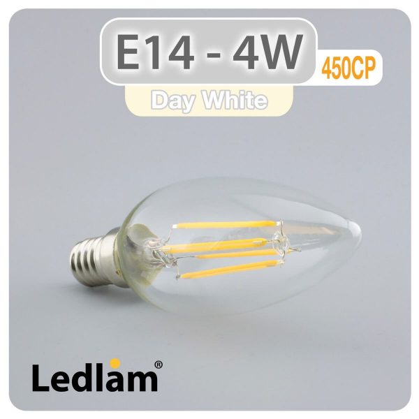 Ledlam E14 450CP 4W LED Filament Candle Bulb Day White 30419 1