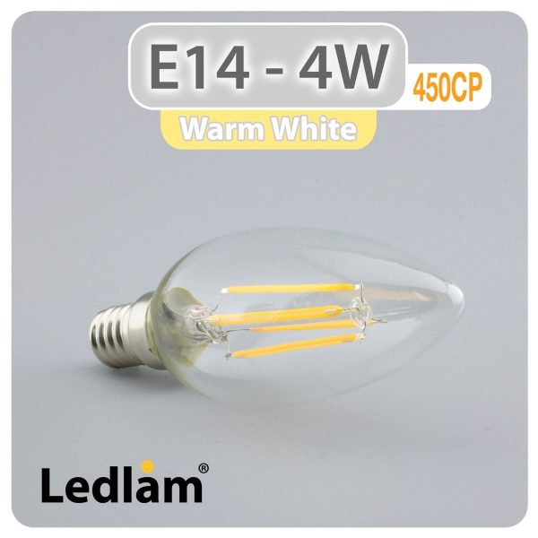 Ledlam E14 450CP 4W LED Filament Candle Bulb Warm White 30418 1