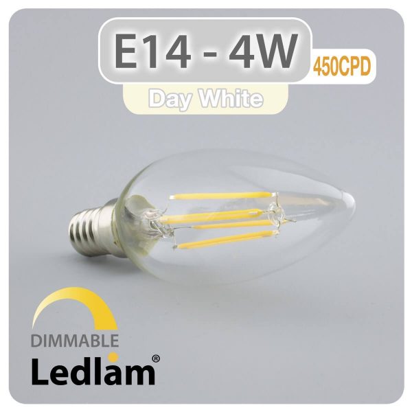 Ledlam E14 450CPD 4W LED Filament Candle Bulb dimmable Day White 30625 1