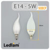 Ledlam E14 500BCP 5W LED Bent Candle Bulb Dimensions 1