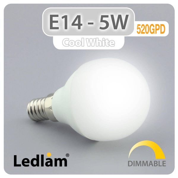 Ledlam E14 LED Golf Ball Bulb 5W 520GPD dimmable Cool White 31238 1