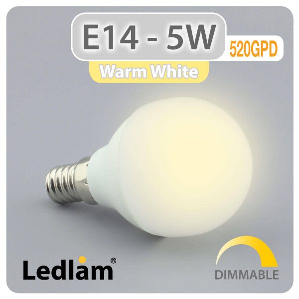 Ledlam E14 LED Golf Ball Bulb 5W 520GPD dimmable Warm White 31240 1