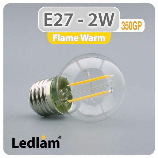 Ledlam E27 350GP 2W LED Filament Golf Ball Bulb Flame Warm 30639 1