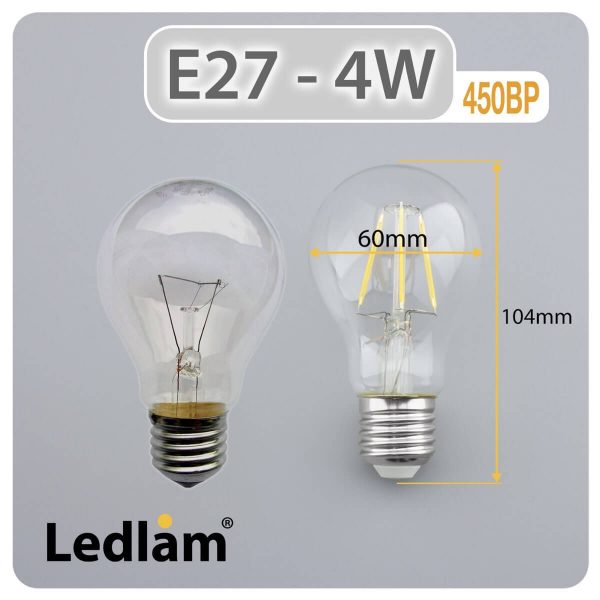 Ledlam E27 450BP 4W LED Filament Bulb Dimensions 1