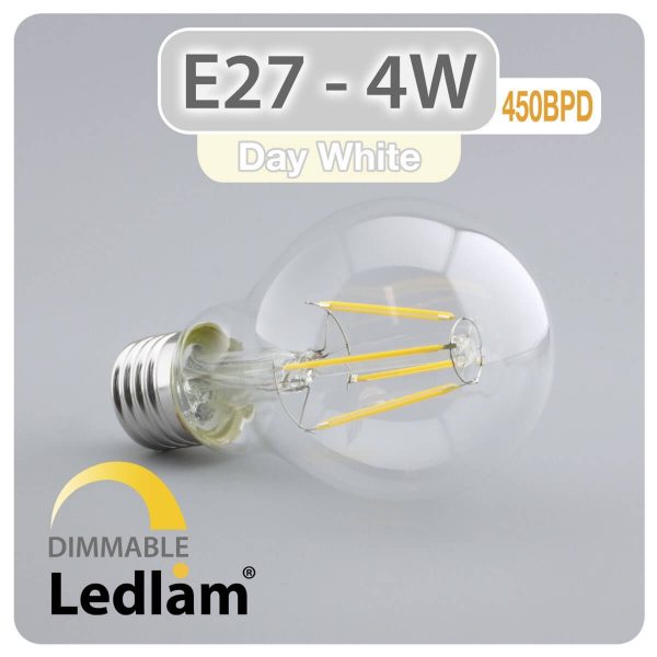Ledlam E27 450BPD 4W LED Filament Bulb dimmable Day White 30632 1