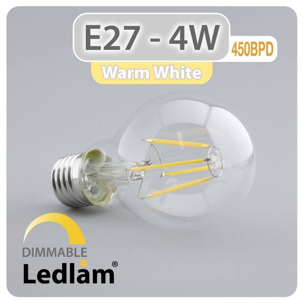 Ledlam E27 450BPD 4W LED Filament Bulb dimmable Warm White 30633 1
