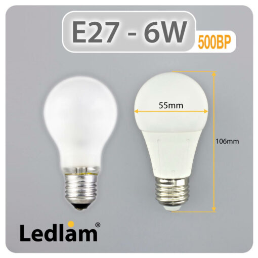 Ledlam E27 500BP 6W LED Bulb Dimensions 1