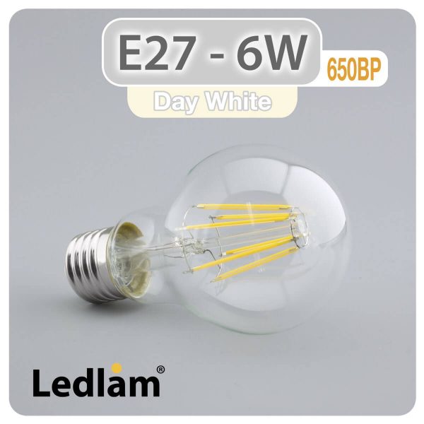 Ledlam E27 650BP 6W LED Filament Bulb Day White 30417 1