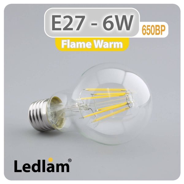 Ledlam E27 650BP 6W LED Filament Bulb Flame Warm 30421 1