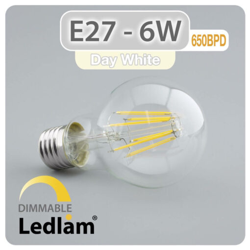 Ledlam E27 650BPD 6W LED Filament Bulb dimmable Day White 30628 1