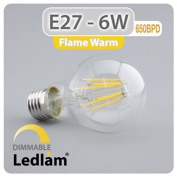 Ledlam E27 650BPD 6W LED Filament Bulb dimmable Flame Warm 30630 1