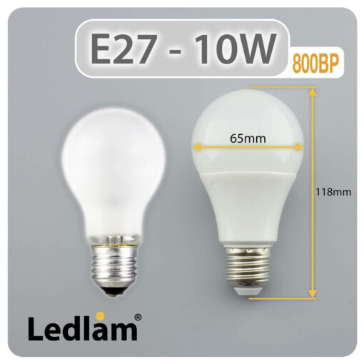 Ledlam E27 800BP 10W LED Bulb Dimensions 1