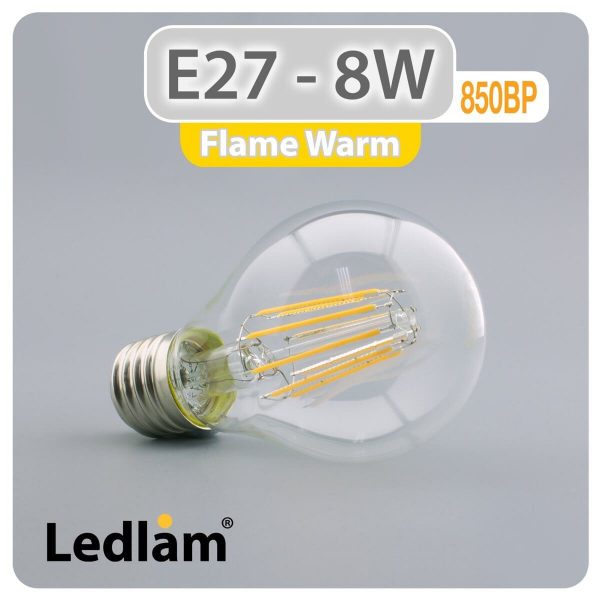 Ledlam E27 850BP 8W LED Filament Bulb Flame Warm 30529 1