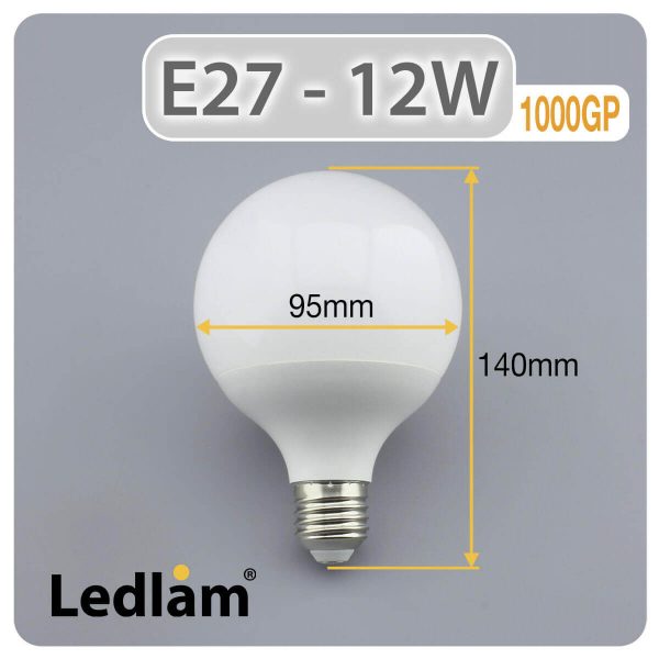 Ledlam E27 G95 LED Globe Bulb 12W 1000GP Dimensions 1