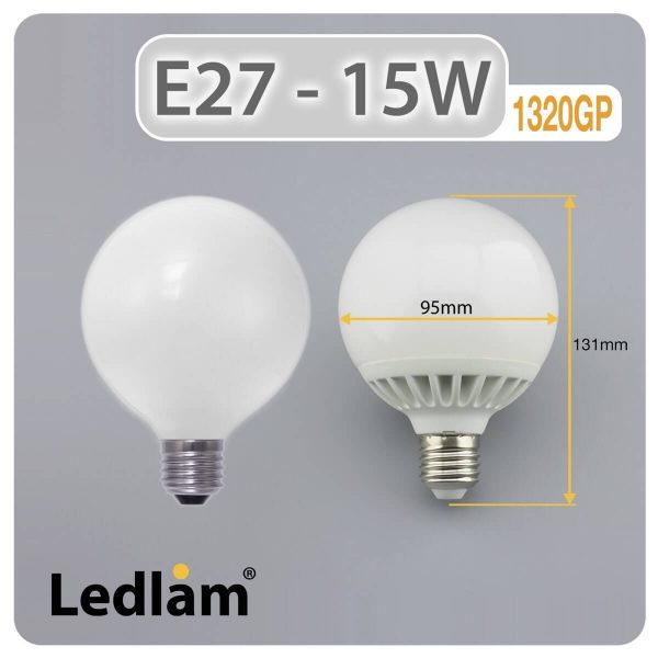 Ledlam E27 G95 LED Globe Bulb 15W 1320GP Dimensions 1