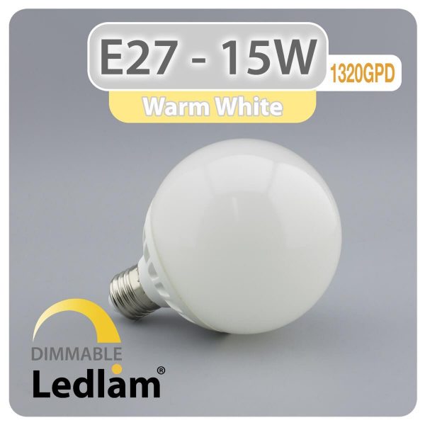 Ledlam E27 G95 LED Globe Bulb 15W 1320GPD dimmable Warm White 30746 1