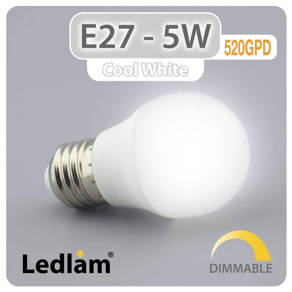 Ledlam E27 LED Golf Ball Bulb 5W 520GPD dimmable Cool White 31242 1
