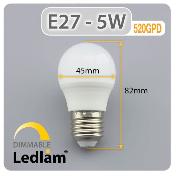 Ledlam E27 LED Golf Ball Bulb 5W 520GPD dimmable Dimensions 1