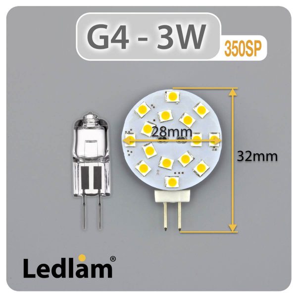 Ledlam G4 350SP 3W LED Side Bulb Dimensions
