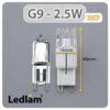 Ledlam G9 LED Capsule Bulb 2.5W 350CP Dimensions 1