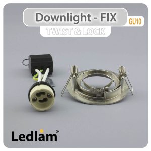 Ledlam GU10 Downlight Cast Aluminium Fix Twist Lock Satin Chrome 30534 02
