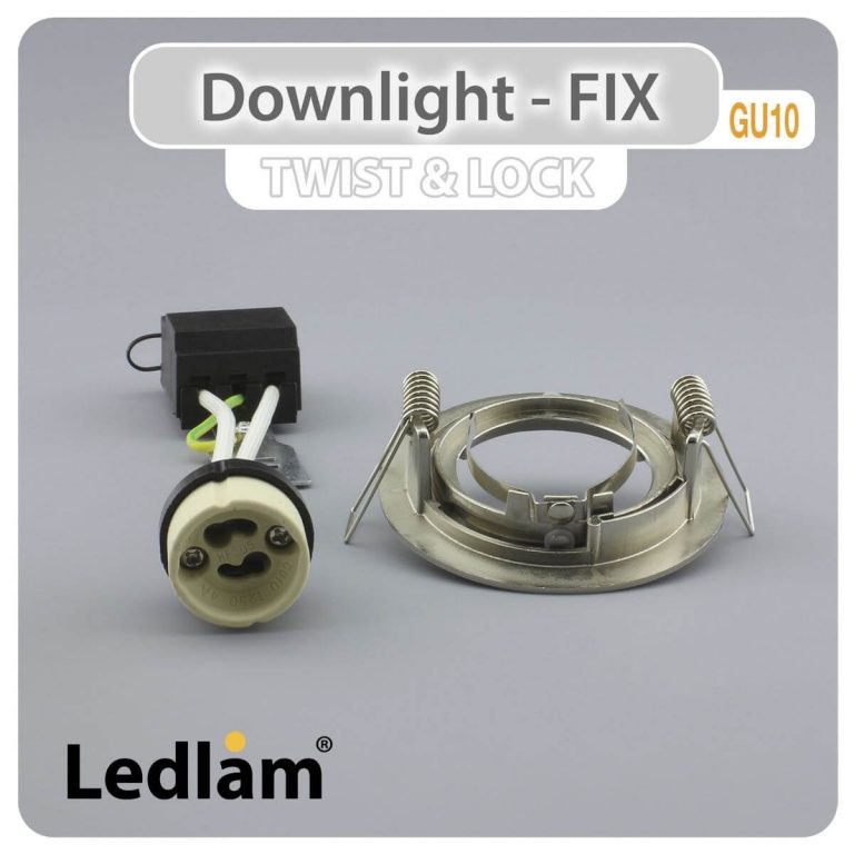Ledlam GU10 Downlight Cast Aluminium Fix Twist Lock Satin Chrome 30534 01