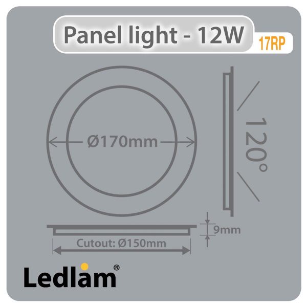 Ledlam LED Panel Light 12W Round 17RP silver Dimensions