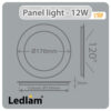 Ledlam LED Panel Light 12W Round 17RPD silver dimmable Dimensions