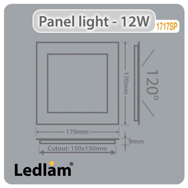 Ledlam LED Panel Light 12W Square 1717SP Dimensions