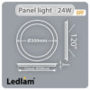 Ledlam LED Panel Light 24W Round 30RPD dimmable Dimensions