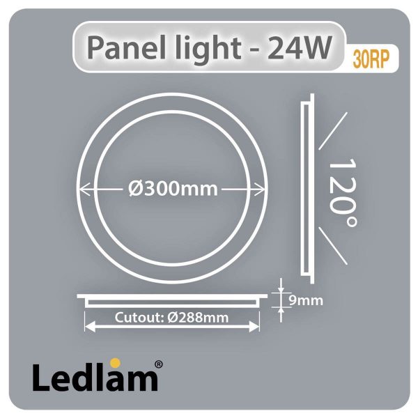 Ledlam LED Panel Light 24W Round 30RPD dimmable Dimensions