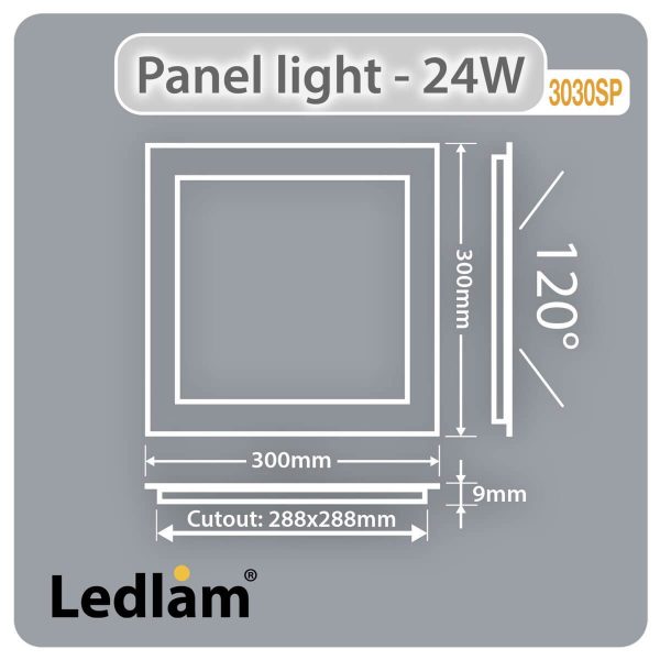 Ledlam LED Panel Light 24W Square 3030SPD dimmable Dimensions