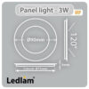 Ledlam LED Panel Light 3W Round 9RP Dimensions