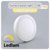 Ledlam LED Surface Panel Light 12W Round 17RPSD dimmable Warm White 30591