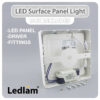 Ledlam LED Surface Panel Light 12W Square 1717SPS 02