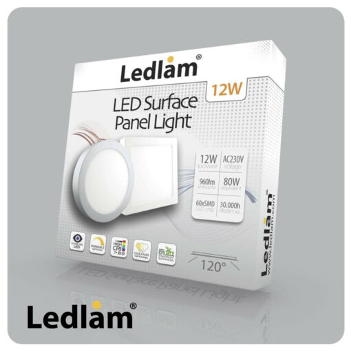 Ledlam LED Surface Panel Light 12W Square 1717SPS 06