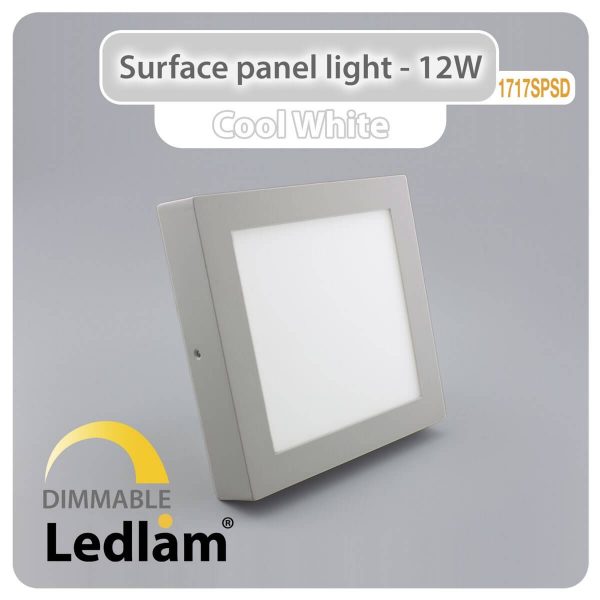 Ledlam LED Surface Panel Light 12W Square 1717SPSD silver dimmable Cool White 30586