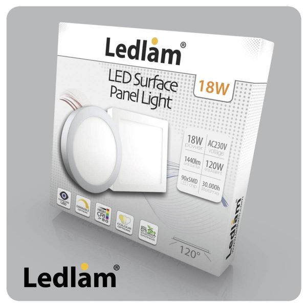 Ledlam LED Surface Panel Light 18W Round 22RPSD dimmable 06