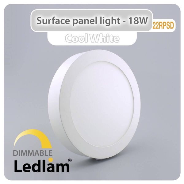 Ledlam LED Surface Panel Light 18W Round 22RPSD dimmable Cool White 30607