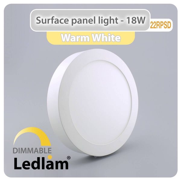 Ledlam LED Surface Panel Light 18W Round 22RPSD dimmable Warm White 30603