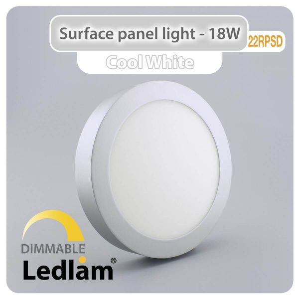 Ledlam LED Surface Panel Light 18W Round 22RPSD silver dimmable Cool White 30606