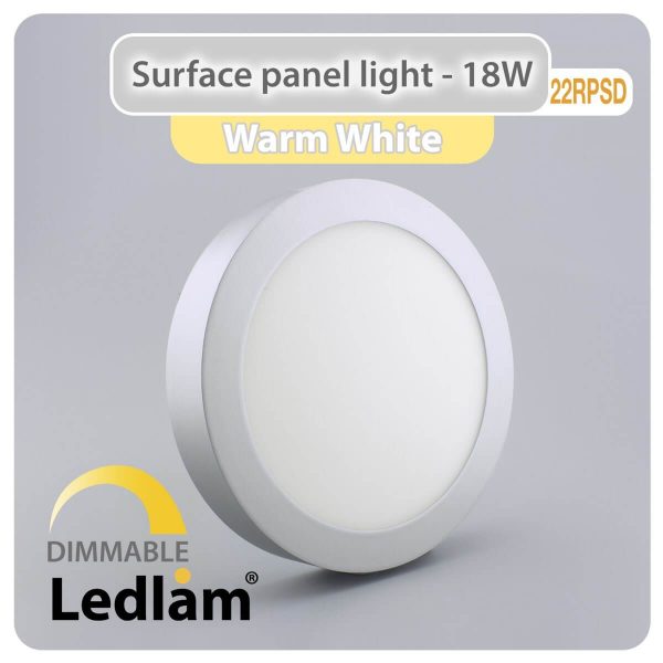 Ledlam LED Surface Panel Light 18W Round 22RPSD silver dimmable Warm White 30602