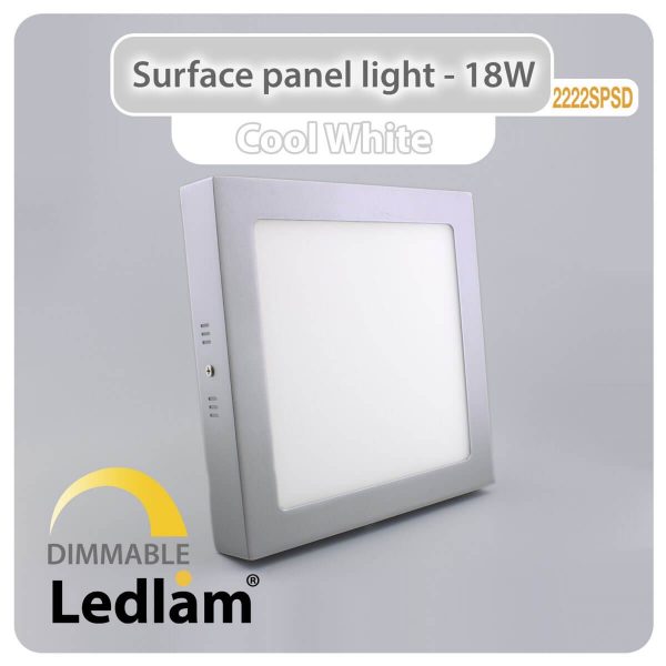 Ledlam LED Surface Panel Light 18W Square 2222SPSD silver dimmable Cool White 30600